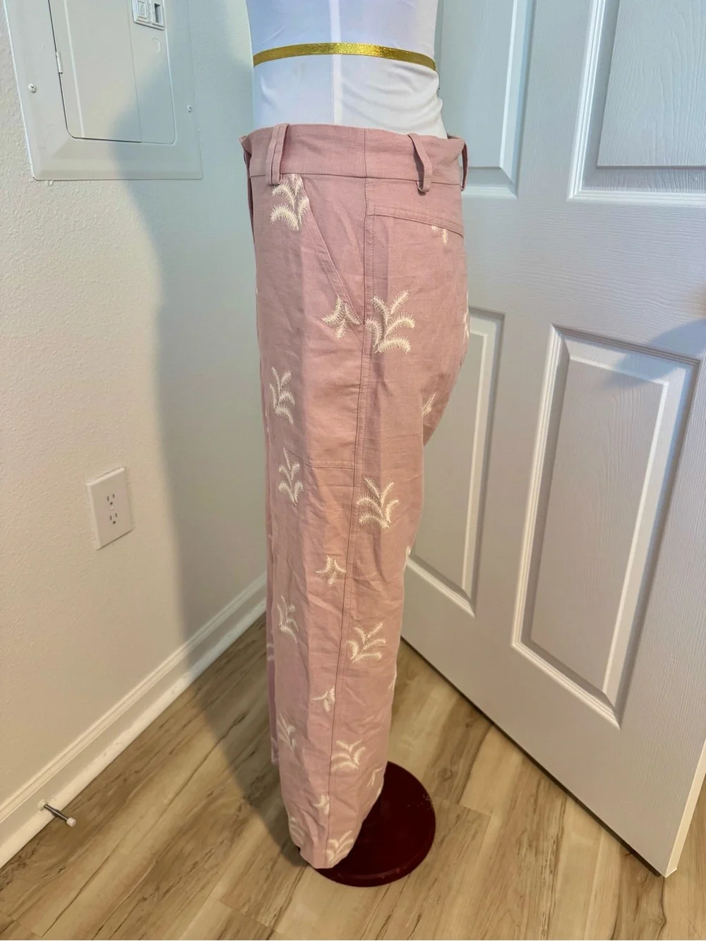 Zara Pink Embroidered Linen Blend Wide Leg Pants – Size M